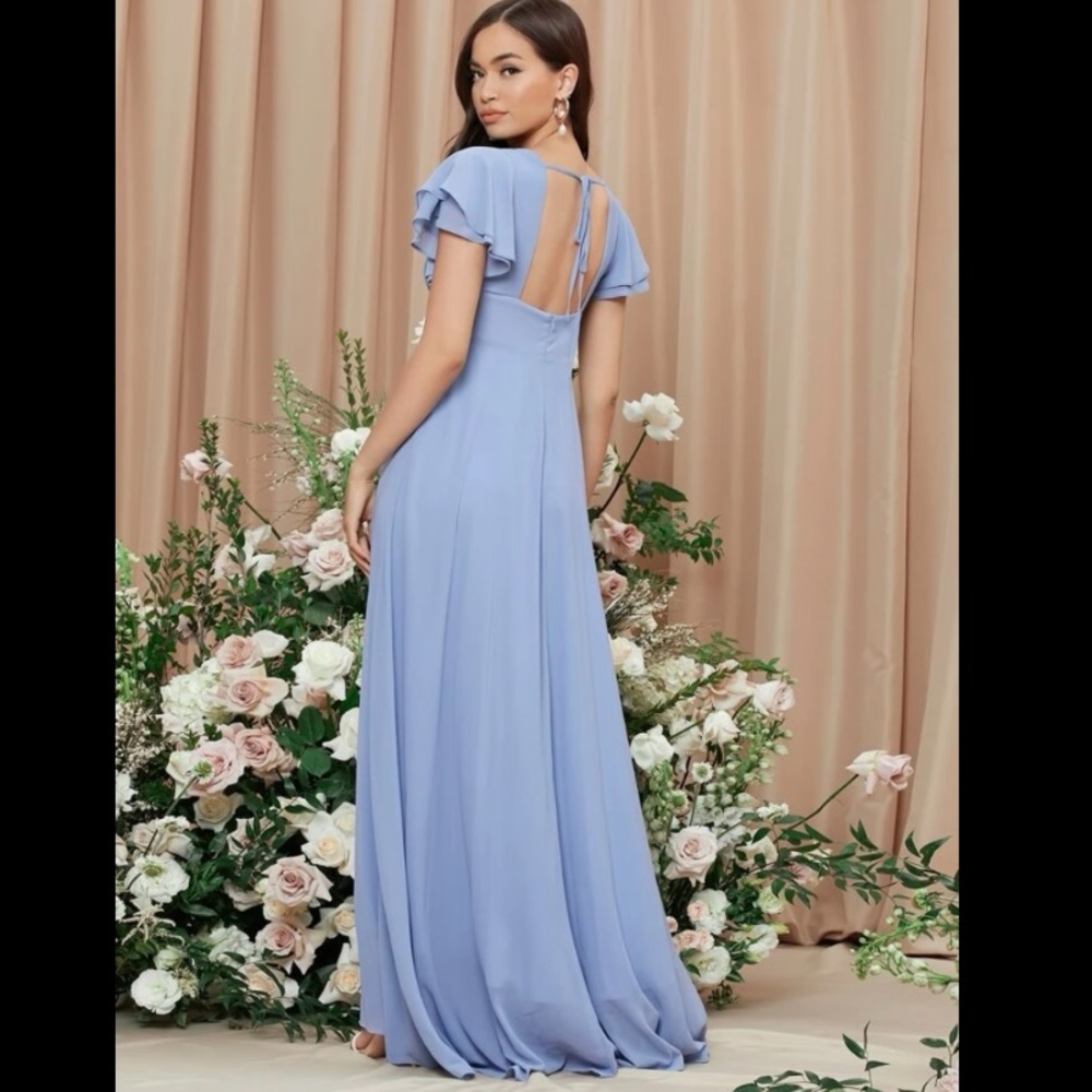 Shein Solid Tieback Flounce Sleeve Split Thigh Go… - image 3